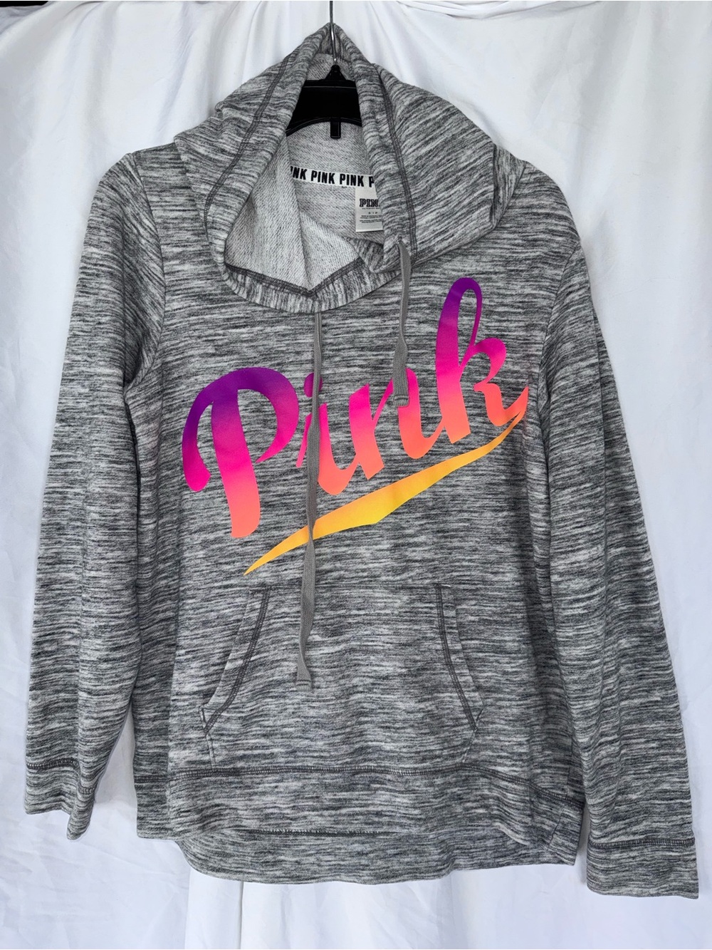 Victoria's Secret PINK size small neon ombré logo Gray Marled pullover Hoodie